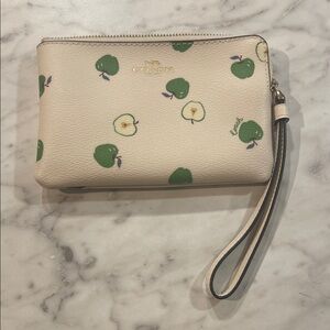 Coach Cream and Green Wristlet